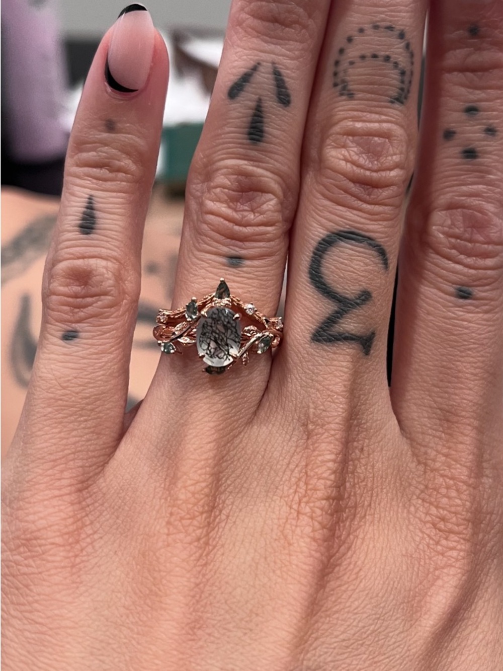 Moss Agate Rose Gold Engagement Ring